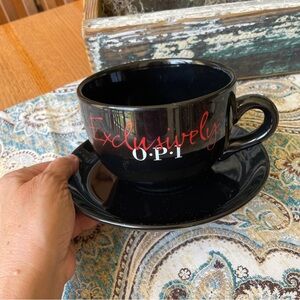OPI Black Red Oversized Coffee Cup and Saucer Set Vintage & Limited Edition
